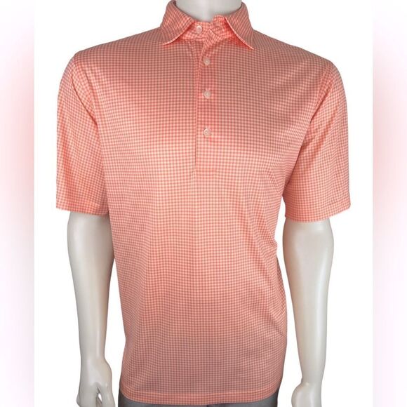 Donald Ross Orange Check Short Sleeved Polo Golf Shirt Like New Sz. M (runs big) - Picture 1 of 4